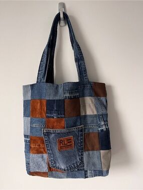 Homemade Patchwork Denim Totebag | Denim & Suede | Grannycore
